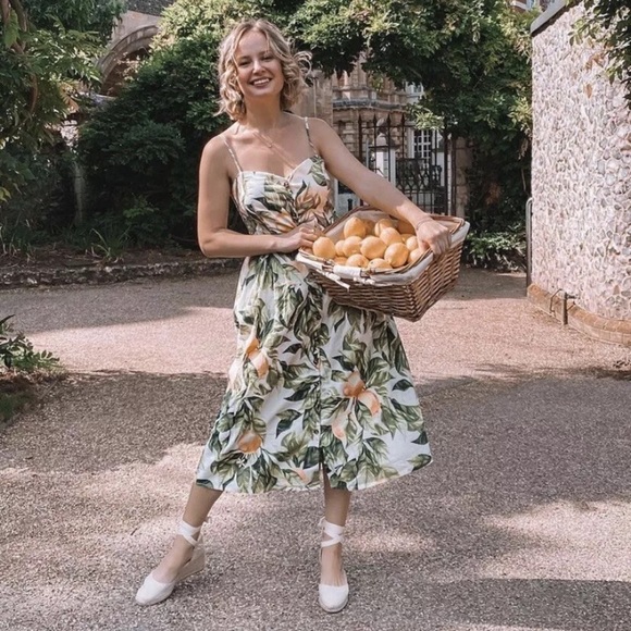 SOLD! H&M Linen-blend Lemon-print Midi Dress - Picture 4 of 16